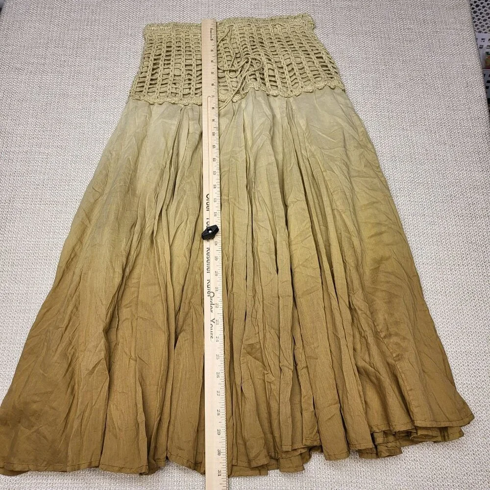 Chaudry KC Womens Bohemian Maxi Skirt Beige Cotton Blend Crochet Waist Size S - Picture 8 of 15